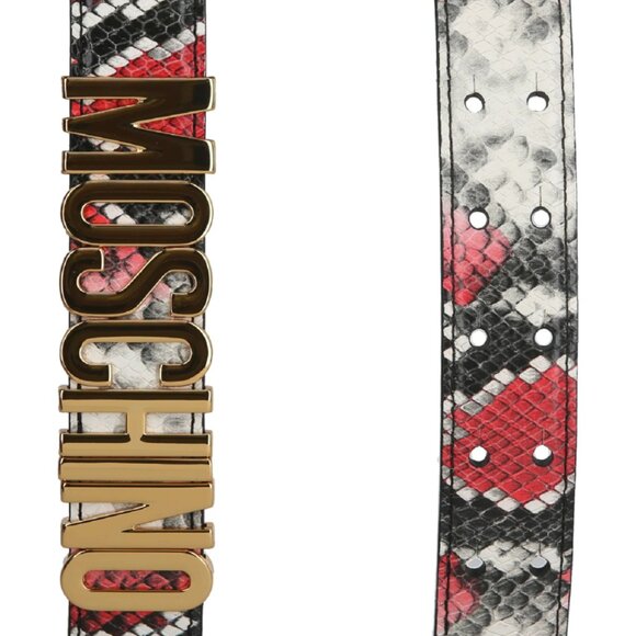 Moschino Logo Lettering Python Print Belt Fantasy red Size 38 /75